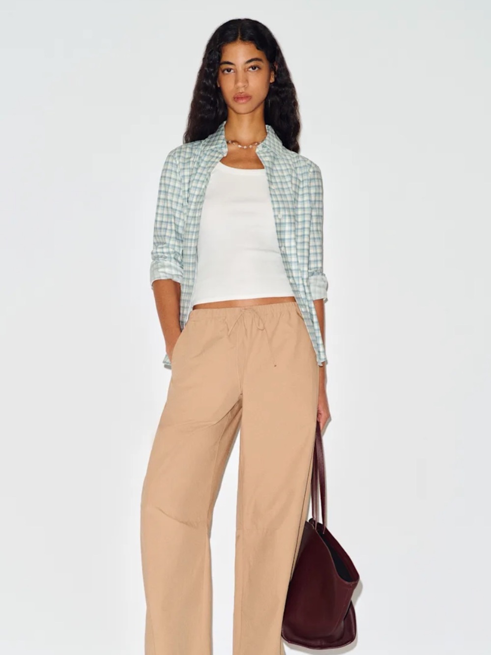 NWT Reformation Alfie Relaxed Shirt in Zephyr Check